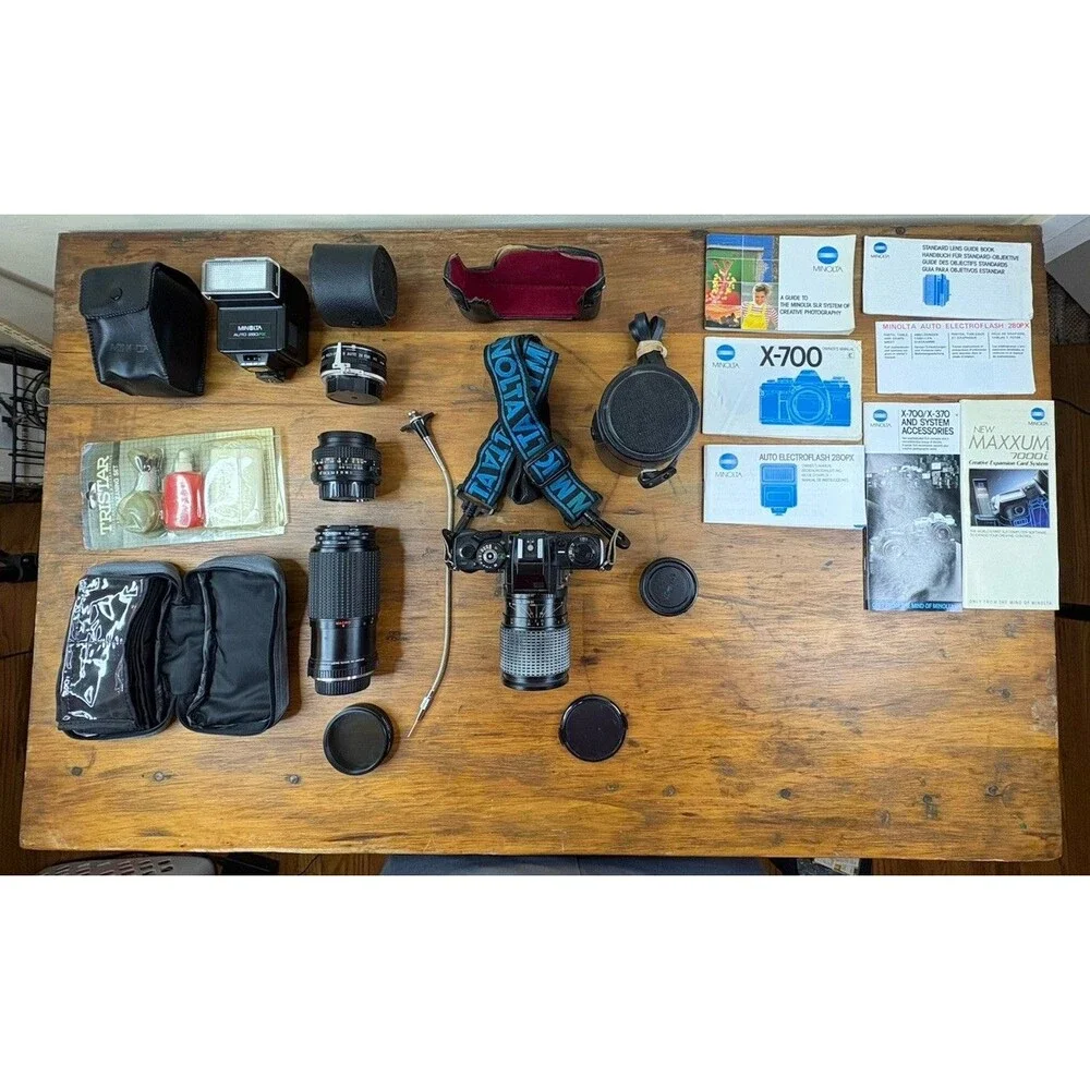Minolta X700 35mm Film Camera 50mm Lens 280PX Flash Bundle Kit Vintage SLR Bag